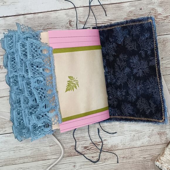 Small Blue Paisley and Beige Junk Journals, Chunky Handmade Recycled Journal - Picture 15 of 16